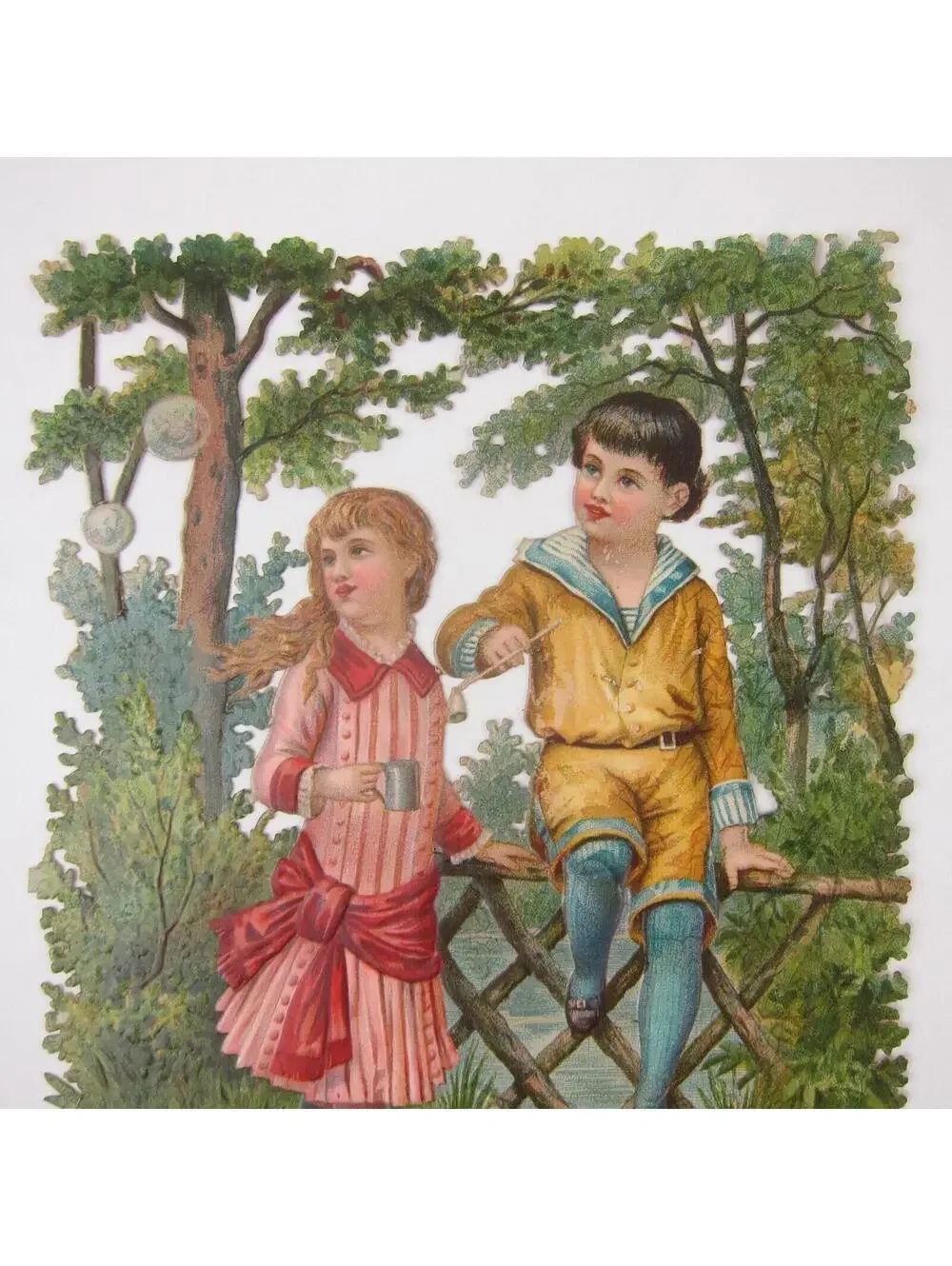 Victorian Die cut Ephemera Children Bubbles Boy Yellow Sailor Suit Girl Antique